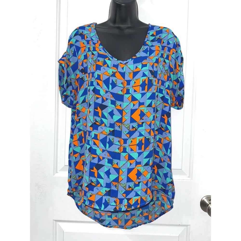 Cato brand size small blue and orange short sleeve blouse